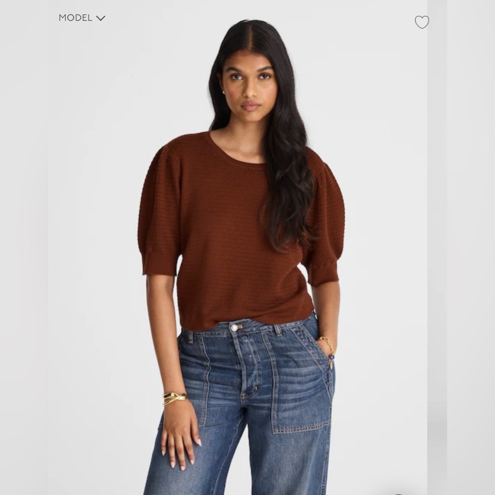 NWT Madewell Merino Wool-Silk Blend Puff-Sleeve Sweater Tee